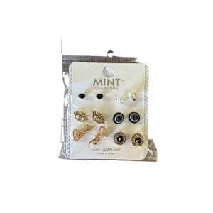 Mint Collection Earring Set NEW Gold Black Love Pearl Studs